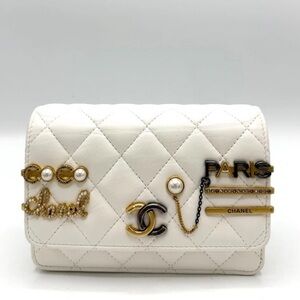 Chanel Paris Coco Runway Wallet On Chain White Lambskin WOC Full Set